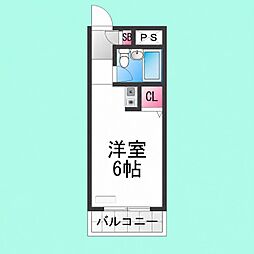 吉岡ハイツ ワンルームの間取図画像