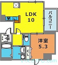 プレサンス三宮ディライト 10階1LDKの間取り