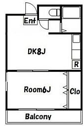 諏訪町マンション 3階1DKの間取り