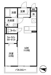 フェアレーン高野台II 1階1LDKの間取り