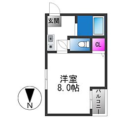 コーポ泰山 1Kの間取図画像