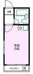 コーポサニーサイド 2階ワンルームの間取り