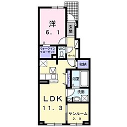 ヴィラ シャングリラ 寺尾 1LDKの間取図画像