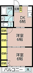 奈良渕ハイツ 2DKの間取図画像