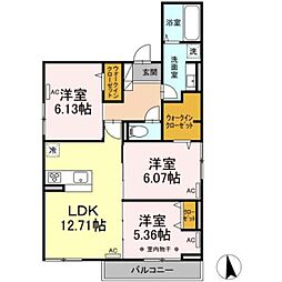 レクシア上野町B 3LDKの間取図画像