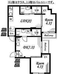 JR横浜線 町田駅 徒歩12分の賃貸アパート 1階1DKの間取り