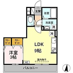 マレアガーデン新横浜A 1LDKの間取図画像