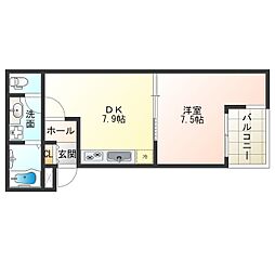 ノイヴェル此花 1DKの間取図画像