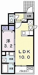 シャルドンA 1Kの間取図画像