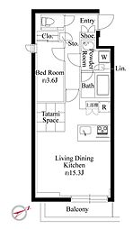 ラヴィエール千駄ヶ谷プレミアムレジデンス 2階1LDKの間取り