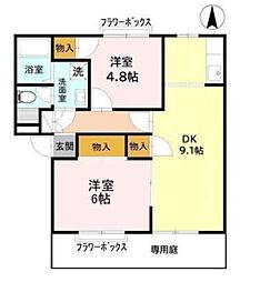 ロイヤルウィングB棟 2DKの間取図画像