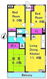 生田グリーンヒルズ 3LDKの間取図画像