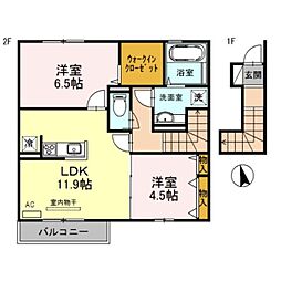 神鉄粟生線 鈴蘭台西口駅 徒歩21分の賃貸アパート 2階2LDKの間取り