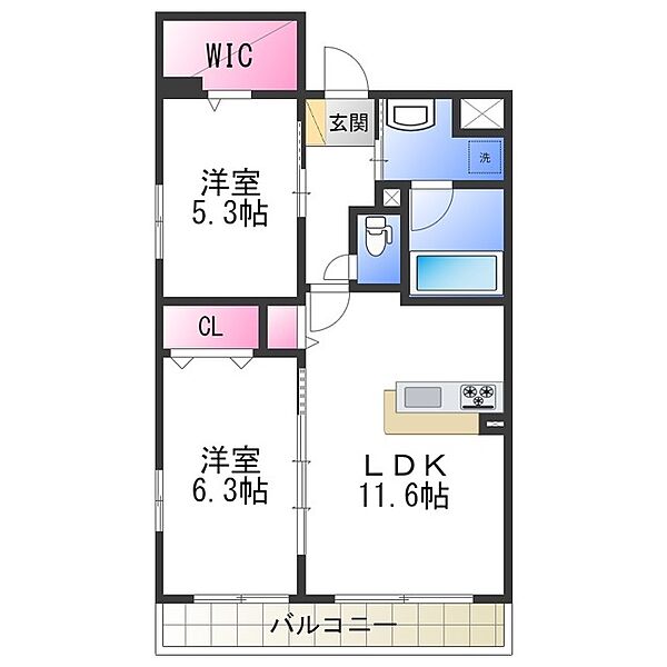 アラモード深井 ｜大阪府堺市中区深井清水町(賃貸マンション2LDK・2階・56.02㎡)の写真 その2