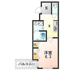 フジパレス沢ノ町駅南 1Kの間取図画像