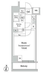 トラック両国 10階1Kの間取り