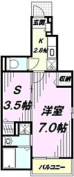 ハーモニー 1Kの間取図画像