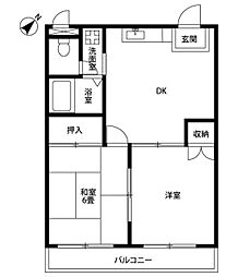 プリメールマンション 2DKの間取図画像