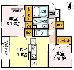 グレイスパール平和台 1階2LDKの間取り