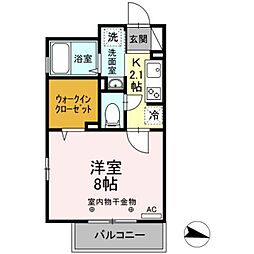 ブルーバード 1Kの間取図画像