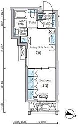 ジオエント大塚 3階1DKの間取り