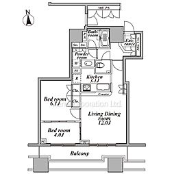 プラウドタワー東五反田 2LDKの間取図画像