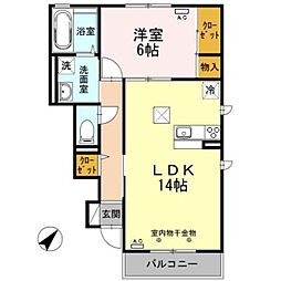 ルナ.ソレイユB 1LDKの間取図画像