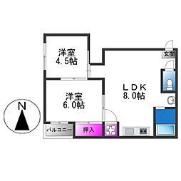 コーポウエスト神路 2LDKの間取図画像