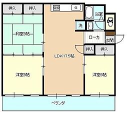 JR常磐線 取手駅 徒歩13分の賃貸マンション 2階3LDKの間取り