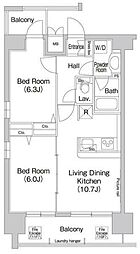 COMFORIA芝浦 2LDKの間取図画像
