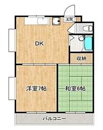 ブルースカイマンション 2DKの間取図画像