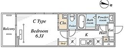 リブリ・西横浜II 1Kの間取図画像