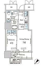 晴海フラッグ ポートヴィレッジ B棟 15階1LDKの間取り