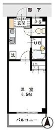 サンズイマンション 1Kの間取図画像