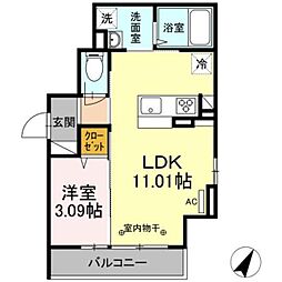 mona 1LDKの間取図画像