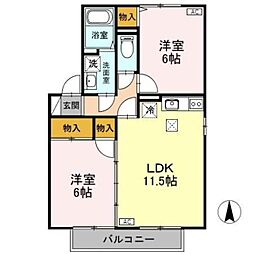 エスポワール大豆B 2LDKの間取図画像