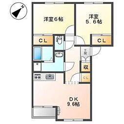 サンミラドールA 2DKの間取図画像