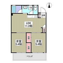 吉岡コーポ 2LDKの間取図画像