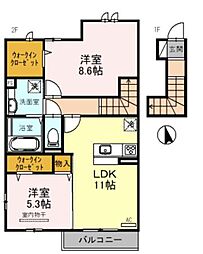 フローラ土生A棟 2LDKの間取図画像