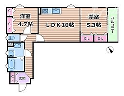 クリエオーレ原町 1階2LDKの間取り