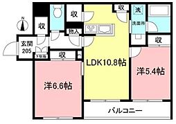 グランドハイツ赤堤 2階2LDKの間取り