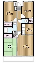 プランジュール神大寺 3LDKの間取図画像