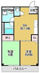 プリンス小石川 2DKの間取図画像