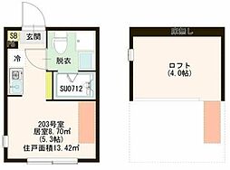 ハーモニーテラス北小岩XX 2階ワンルームの間取り