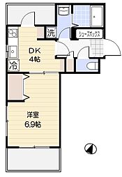 グリーンコート一の坂 1DKの間取図画像