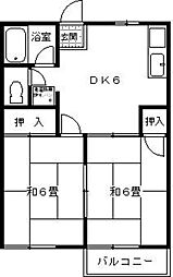 パールハイツD棟 2DKの間取図画像