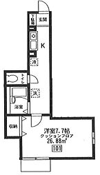 FLEUR・UEHARA 1Kの間取図画像
