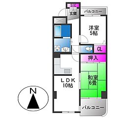 リアライズ荒本 2LDKの間取図画像