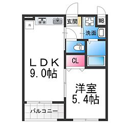 マンション橋野 1LDKの間取図画像