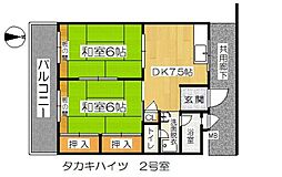 タカキハイツ 2DKの間取図画像
